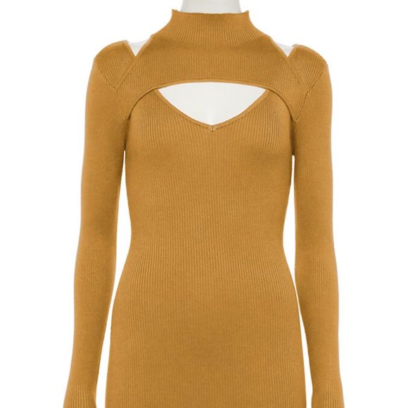 Junior's Almost Famous Funnel Neck Keyhole Midi Dress Size Medium - Picture 1 of 12